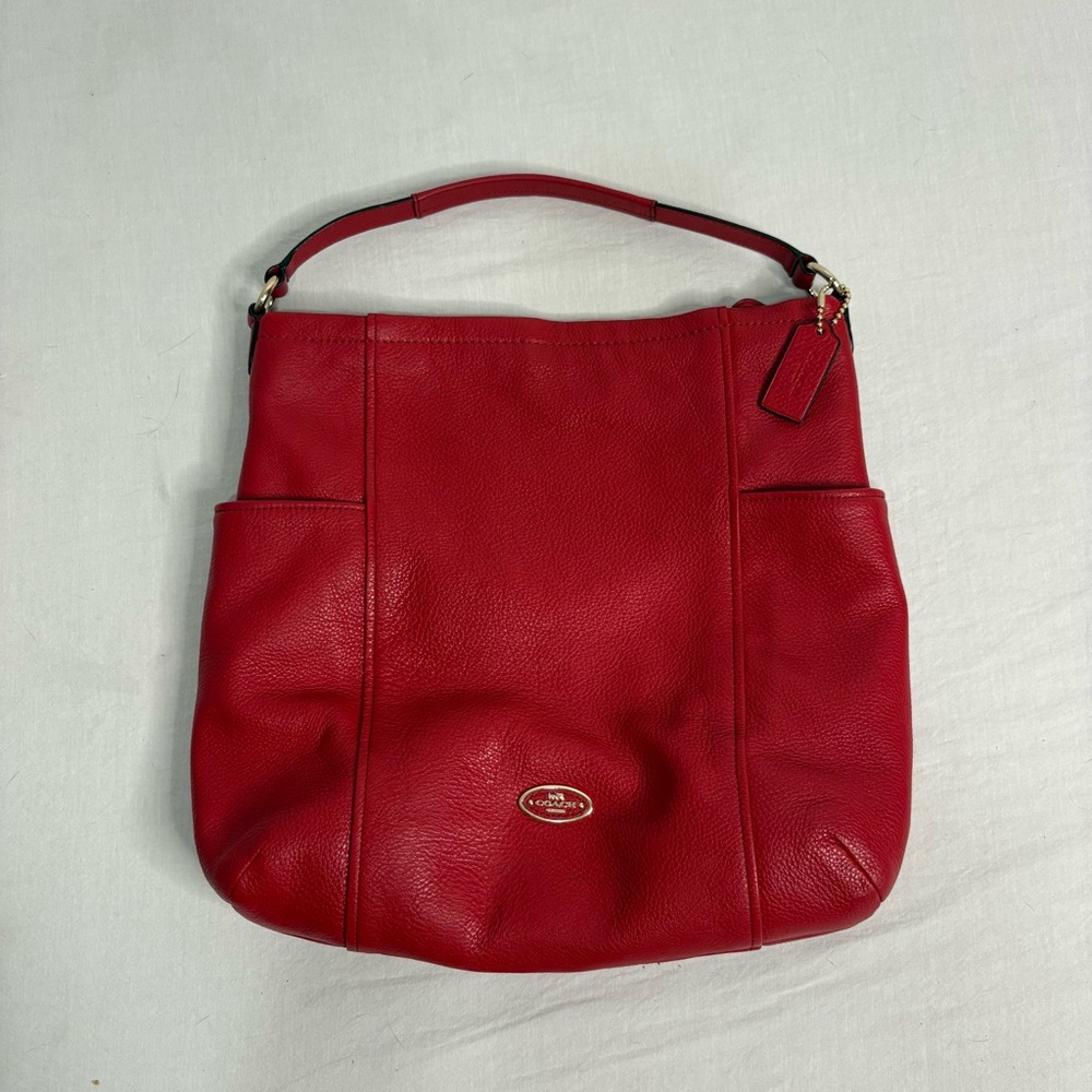Coach Red Pebbled Leather Hobo Shoulder Bag